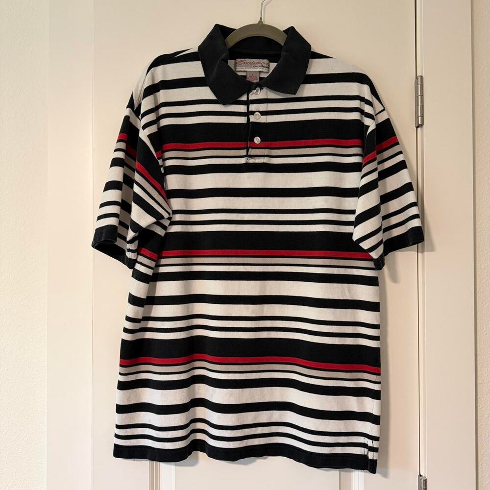 Evolution in Design Red Black White Striped Polo